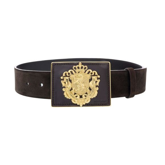 Miu Miu Brown Gold Crest Flip Closure Buckle Suede Belt-24